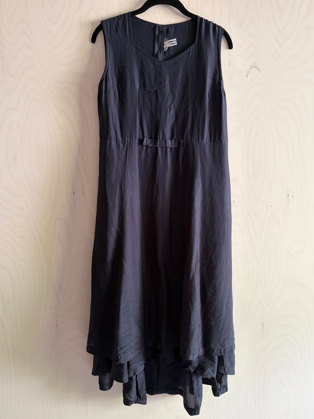 Comme des Garcons Navy Silk High-Low Sleeveless Dress with Bow